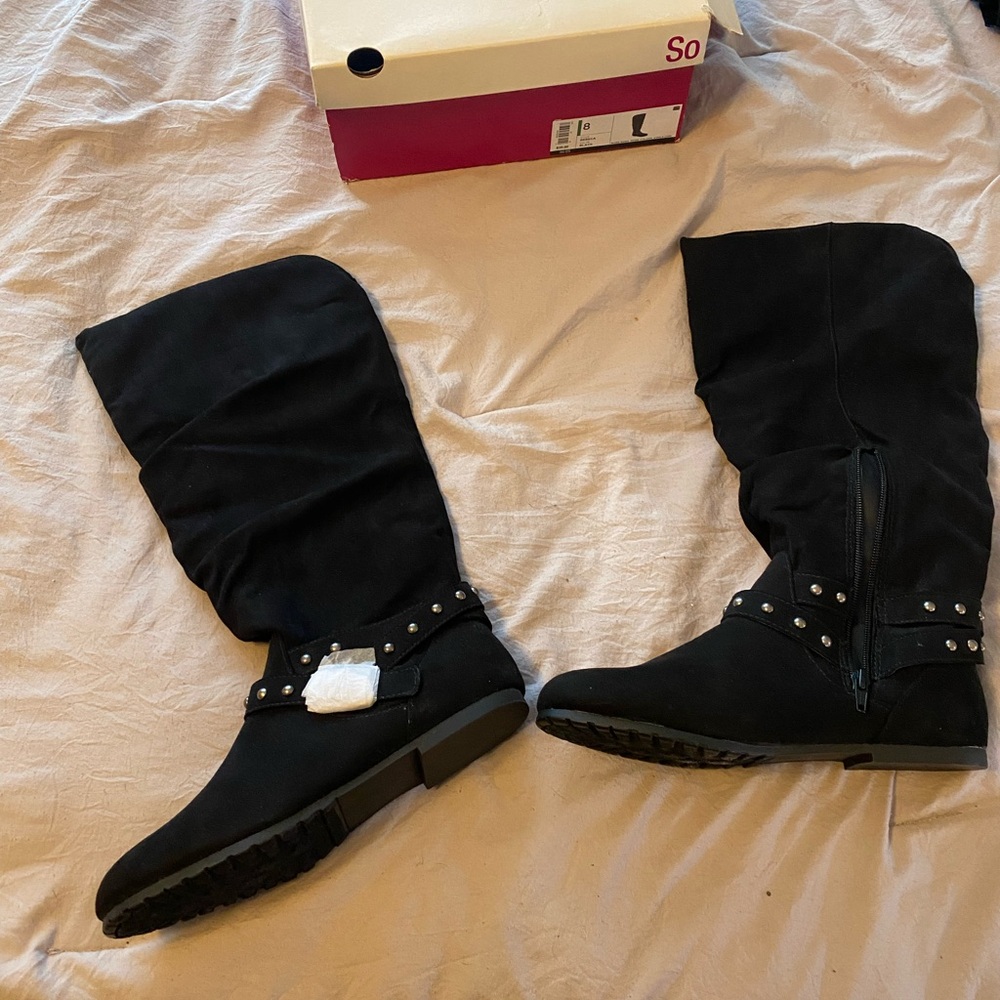 Elegant Black Over the Knee Boots with Stud Accents